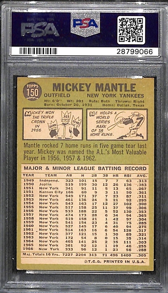 1967 Topps Mickey Mantle Baseball Card Graded PSA 4 (VG-EX)