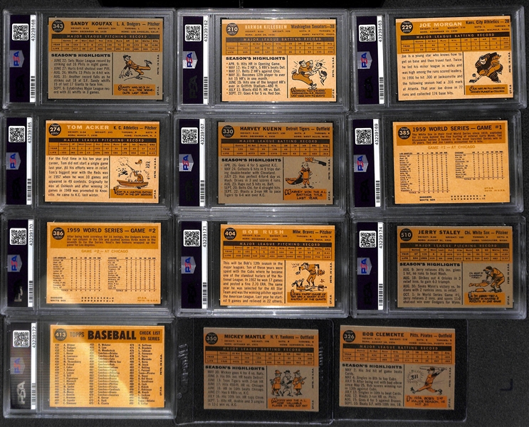 High-Grade 1960 Topps Baseball Card Near Complete Set - Missing Only 8 Cards - w. Sandy Koufax #343 PSA 6