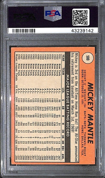 1969 Topps #500 Mickey Mantle Card PSA 4