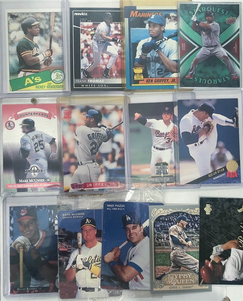 3 Row Box of Baseball Cards - Mostly from the Past 40 Years - w. Bryce Harper, Ken Griffey Jr, Nolan Ryan, Christian Yelich, Cal Ripken