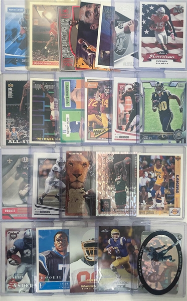 4-Row Box of Football & Basketball Cards - inc. Michael Jordan, Saquon Barkley, Shaq, Kobe, Luck, Gurley, Kamara, +