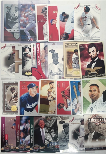 4-Row Box of Sports & Celebrity Cards (Mostly Past 10 Years) Inc. Mantle, Honus Wagnew, Kershaw, Koufax, Jeter, Montana, Hank Aaron, +