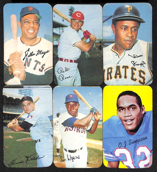 Lot of (6) 1970 Topps Super Cards inc. Willie Mays, Pete Rose, and OJ Simpson Rookie!