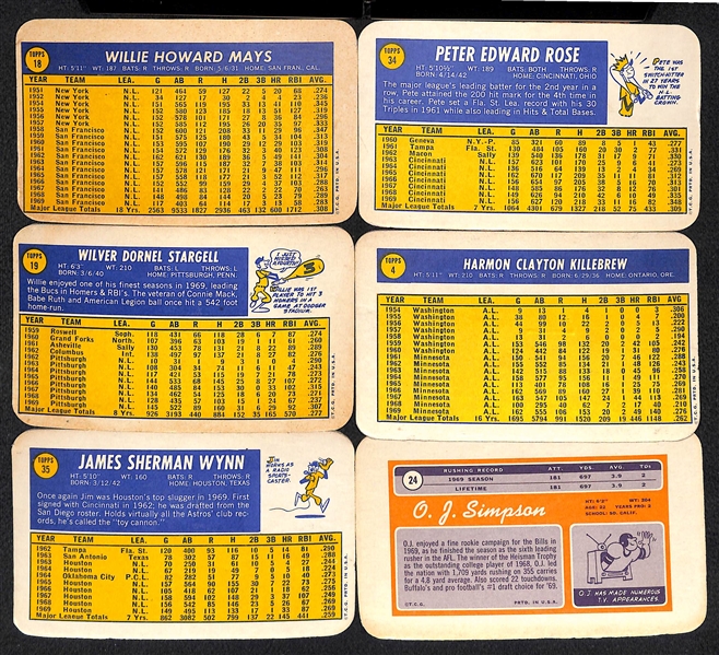Lot of (6) 1970 Topps Super Cards inc. Willie Mays, Pete Rose, and OJ Simpson Rookie!