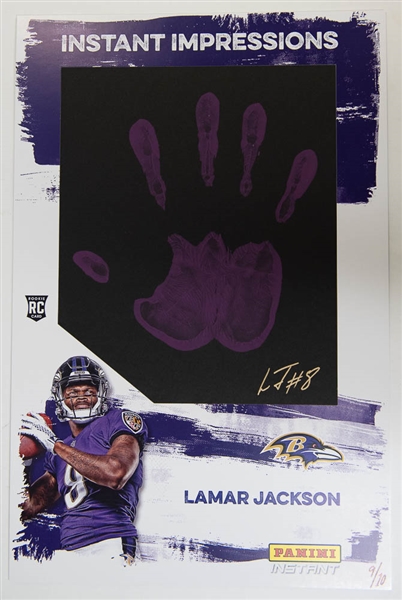 2018 Panini Instant Impressions Lamar Jackson 9/10 Autograph Hand Print Card