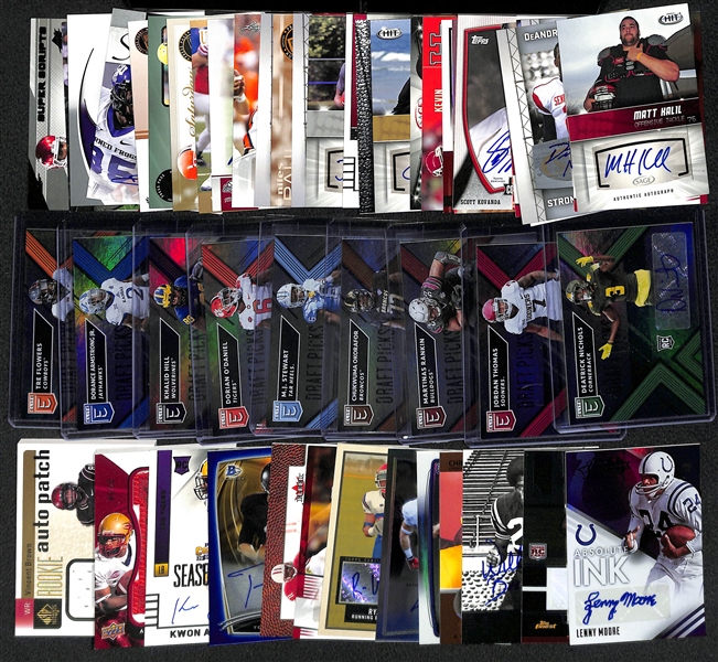 Lot of (53) Certified Football Autograph Cards (Includes Lenny Moore and 2018 Rookies)