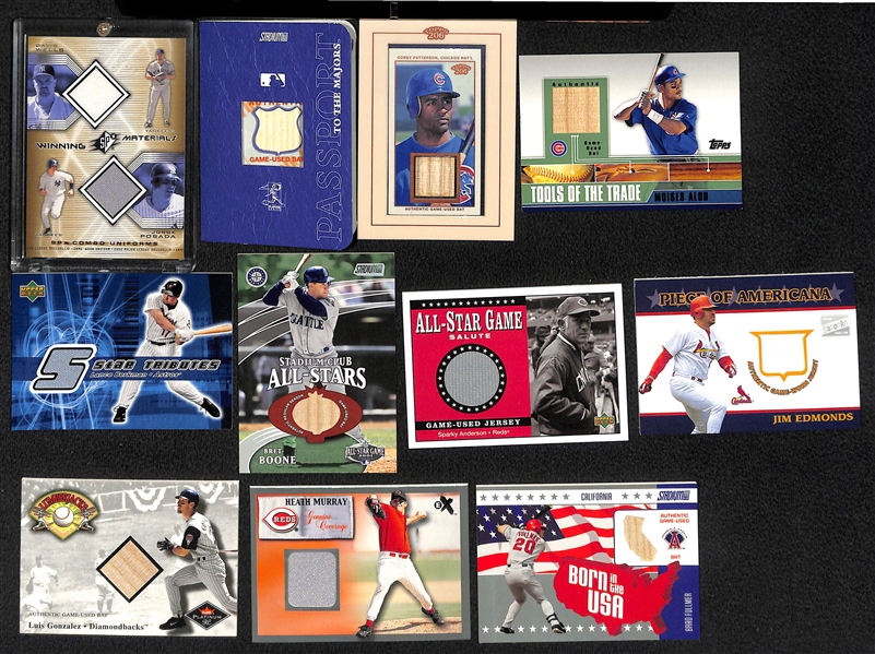 Lot of (34) Certified Baseball Relic Cards (Includes HOFers: Bench, Piazza, Fisk, Frank Thomas, Sandberg, Perry)