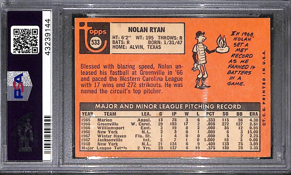 1969 Topps #533 Nolan Ryan Card PSA 6