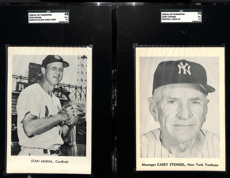 1958-61 Jay Publishing Stan Musial (Glove at Chest) SGC 45 (VG+) and Casey Stengel (Neck-Up Portrait) SGC 70 (EX+)