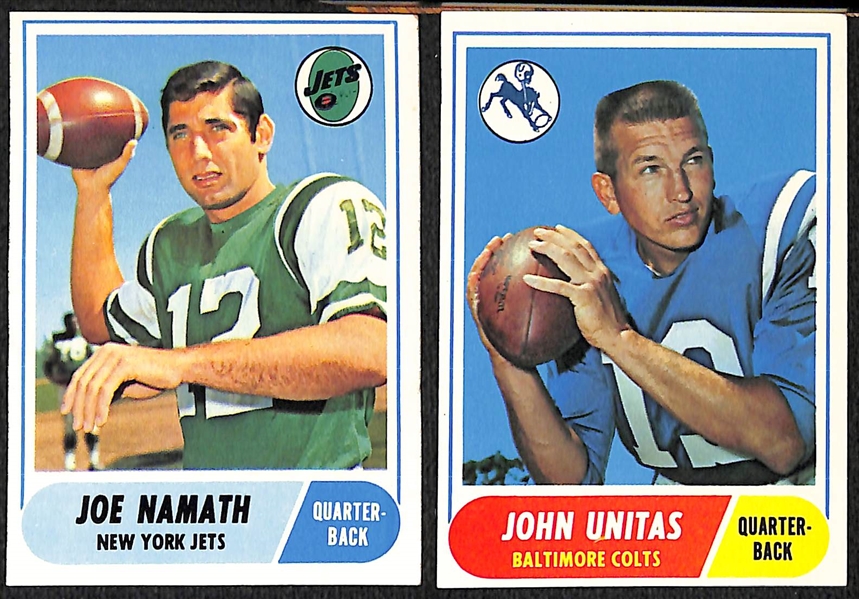Lot of 150 1968 Topps Football Cards w. Namath & Unitas