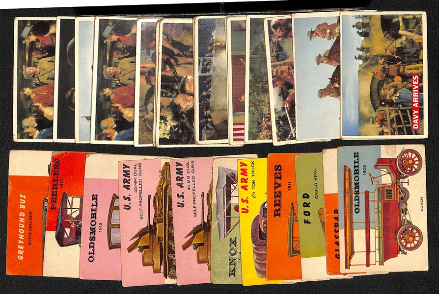 Lot of 26 - 1956 Topps Davy Crockett Cards (Orange Back) & 11 - 1953 Topps World on Wheels Cards