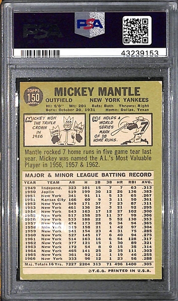 1967 Topps Mickey Mantle Card #150 - PSA 6