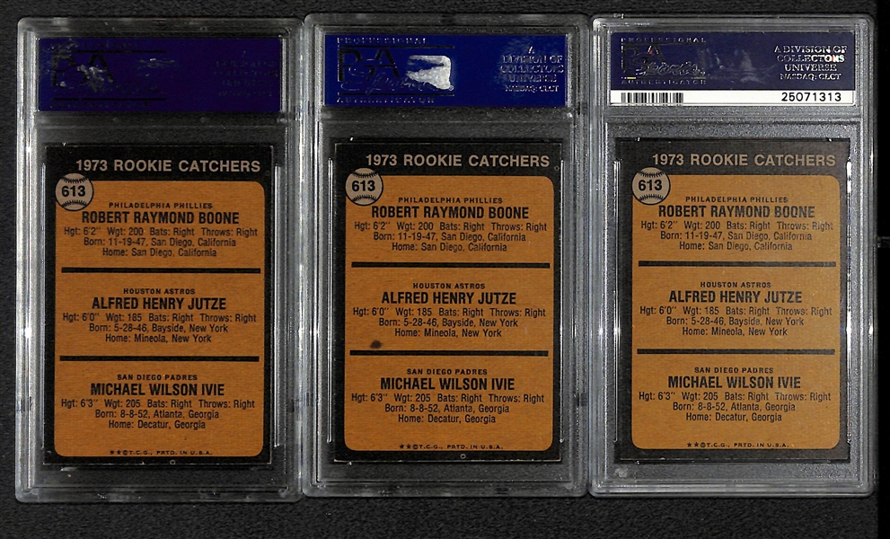 Lot of 3 - 1973 Bob Boone Rookie Cards - PSA 8, 8, & 9