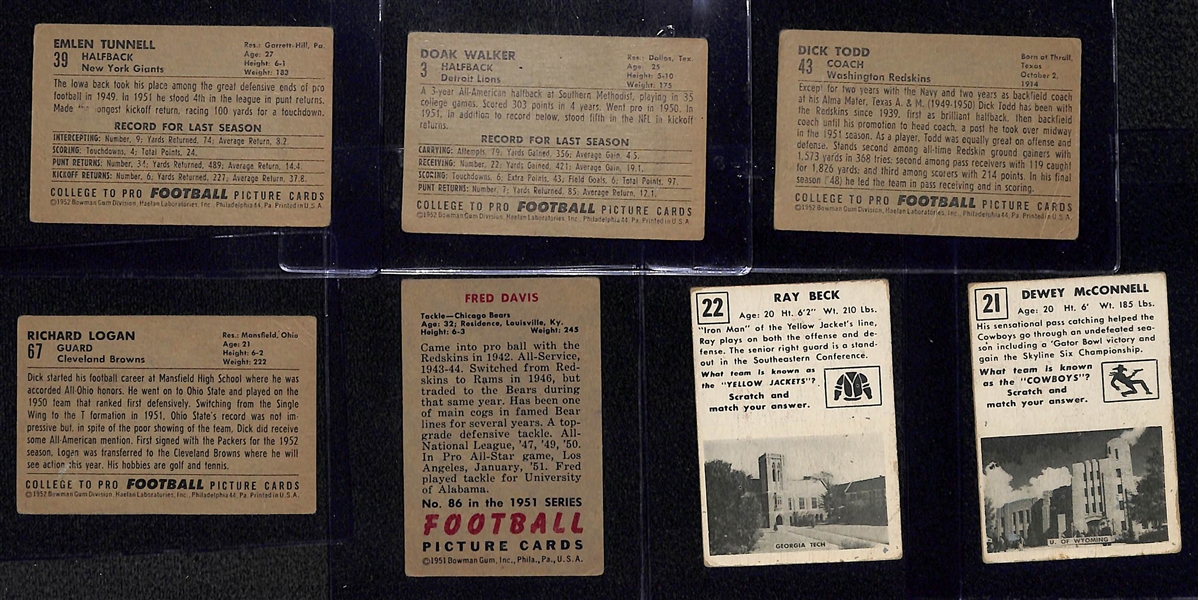 Lot of 7 - Early 1950s Football Cards - Bowman, Topps, Magic - w. 1952 Tunnell Bowman Card