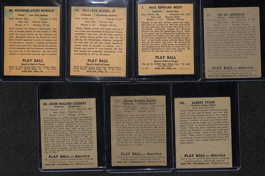 Lot of 7 - Playball Cards from 1939-1941 w. Atley Donald