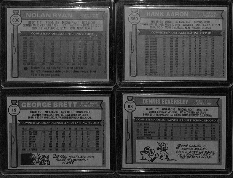 1976 Topps Baseball Partial Set - 600+ Cards w. Ryan & Aaron