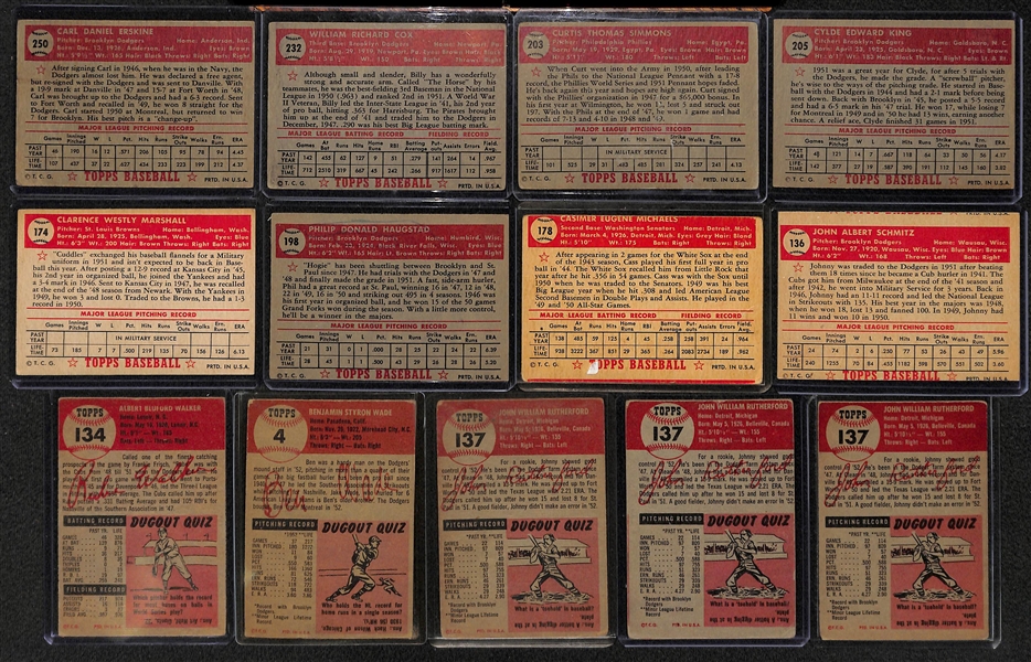 Lot of 8 - 1952 Topps & 5 - 1953 Topps Baseball Cards w. 1952 Carl Erskine