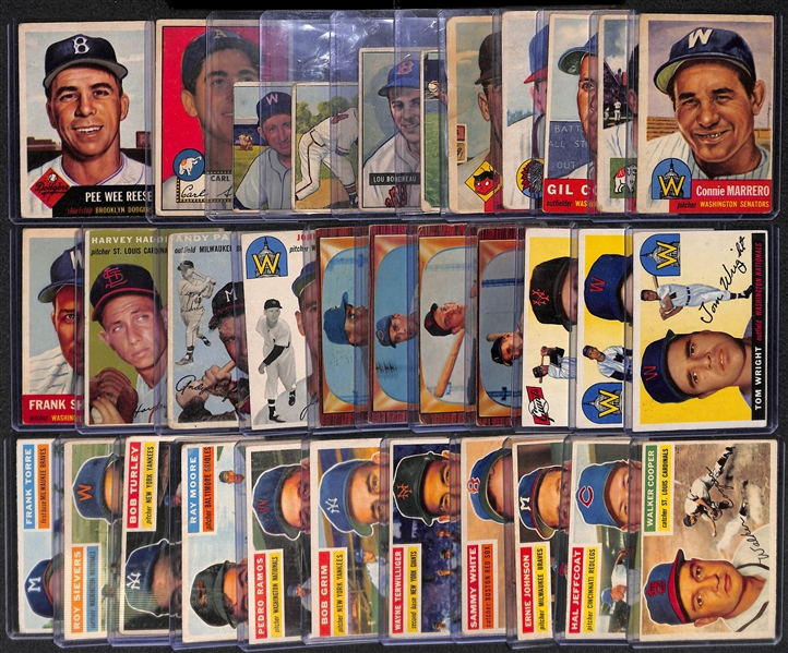 Lot of 33 Topps & Bowman Baseball Cards from 1950-1956 w. 1953 Pee Wee Reese