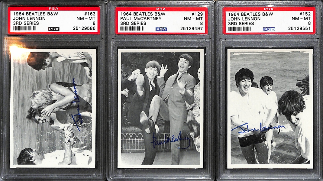 Lot of (10) PSA Graded 1964 Beatles B&W 3rd Series Cards - All Pack-Fresh PSA 8 NM-Mint Grades!