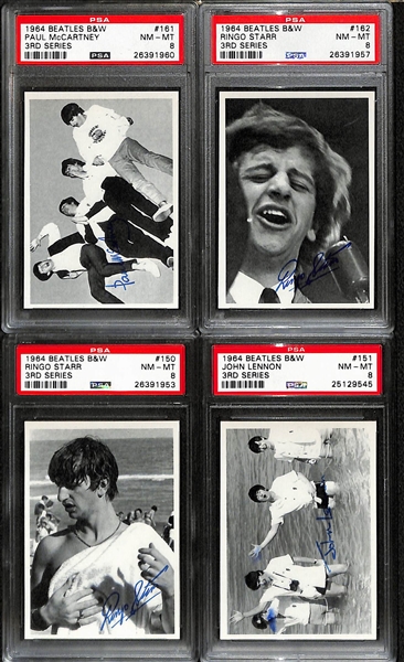 Lot of (10) PSA Graded 1964 Beatles B&W 3rd Series Cards - All Pack-Fresh PSA 8 NM-Mint Grades!