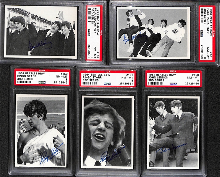 Lot of (18) PSA Graded 1964 Beatles B&W 3rd Series Cards - All Pack-Fresh w/ (7) PSA 8 NM-Mint, (8) PSA 7 NM, and (3) PSA 6 or Lower.