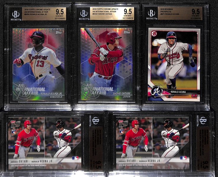 Lot of (5) Ron Acuna and Shohei Ohtani BGS 9.5 Gem Mint Rookie Cards!