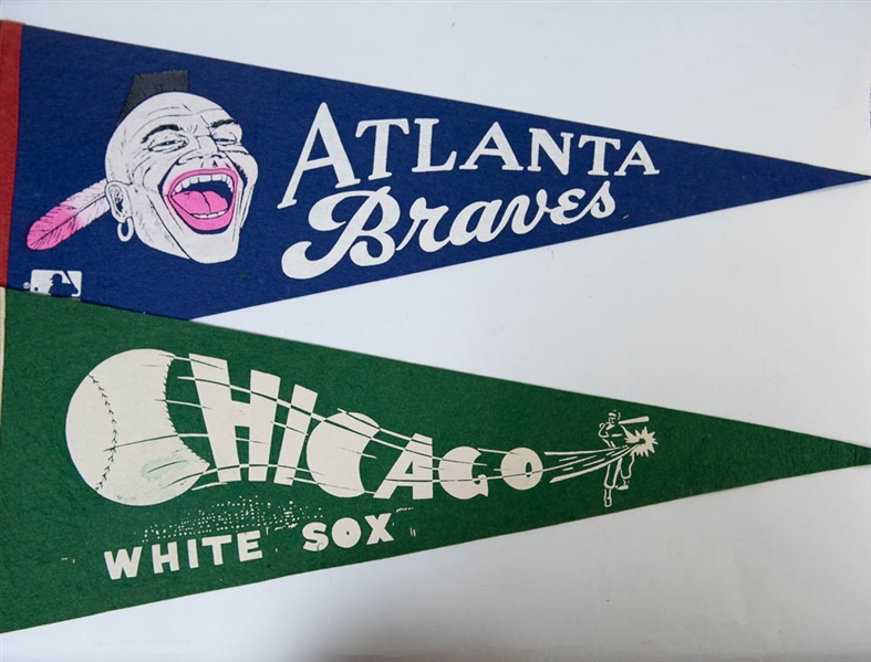 Lot of 6 Vintage Baseball Pennants with Detroit Tigers - 1960s & 1970s