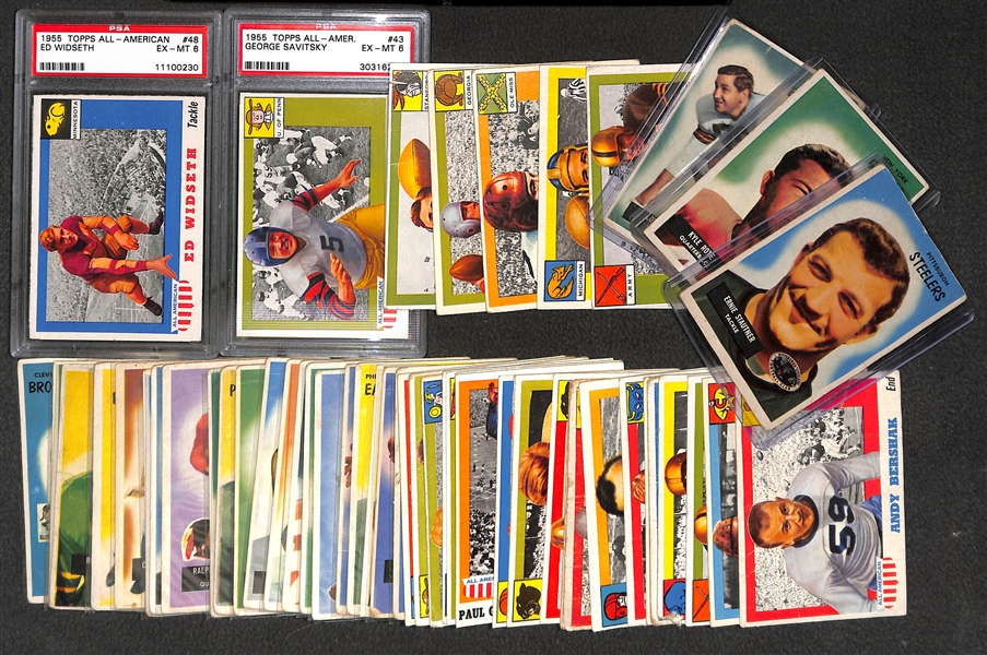 Lot of 25 - 1955 Bowman Football Cards & 28 - 1955 Topps All American Football Cards w. 1955 Topps Blanchard