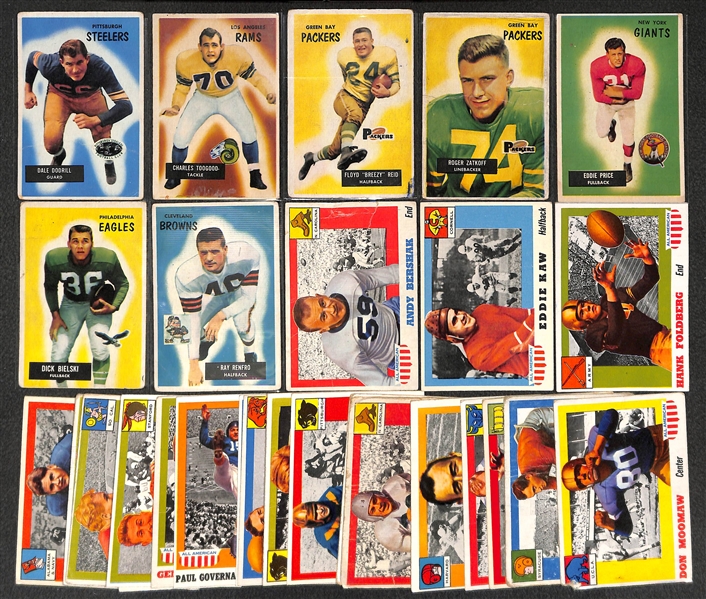 Lot of 25 - 1955 Bowman Football Cards & 28 - 1955 Topps All American Football Cards w. 1955 Topps Blanchard