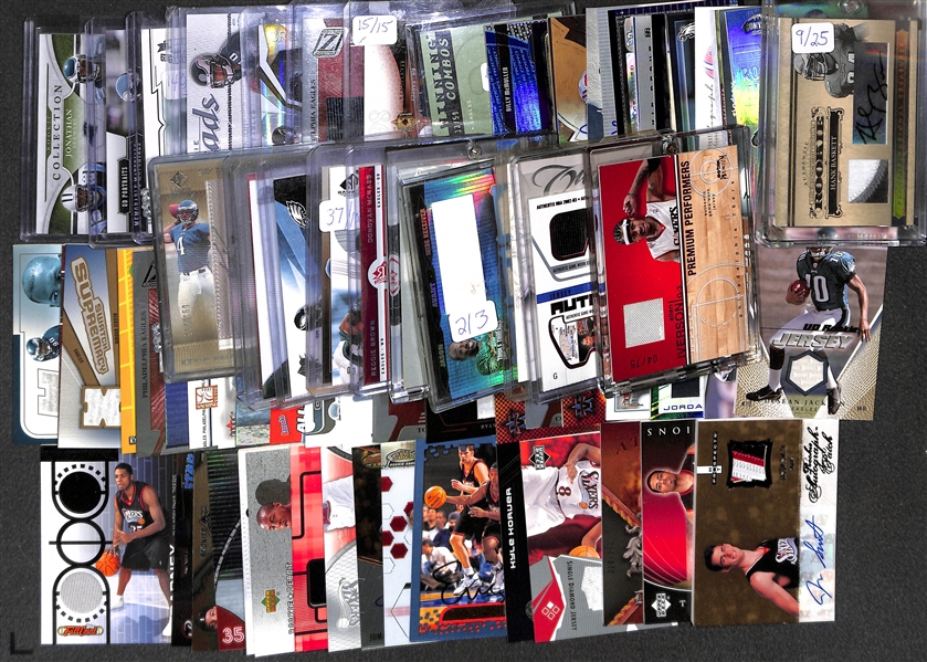 Lot of 75 Sixers & Eagles Autograph & Relic Cards w. Iverson Relic