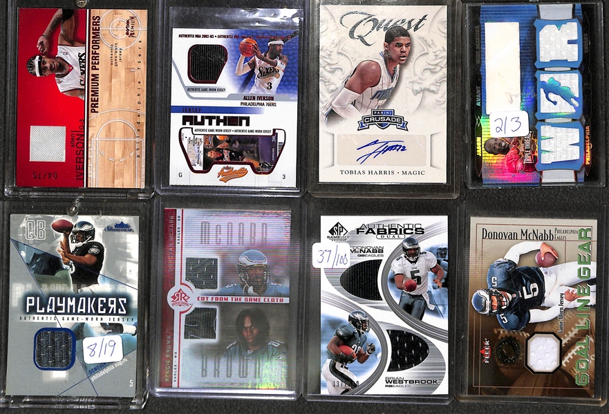 Lot of 75 Sixers & Eagles Autograph & Relic Cards w. Iverson Relic