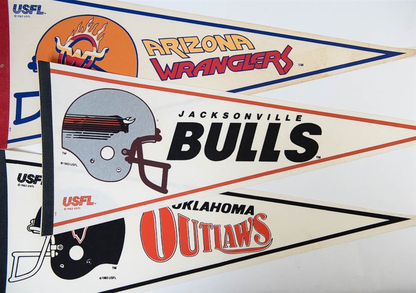 Lot of 12 USFL Pennants from 1982-1984
