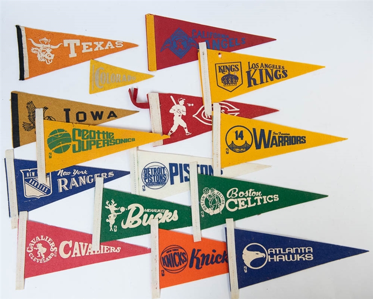 Lot of 39 Large & Small Pennants from 1950s-1970s - Primarily Baseball