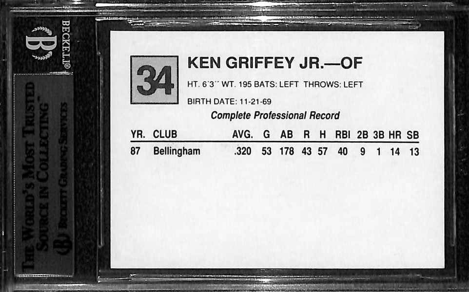 RARE 1988 Ken Griffey Jr. Minor League Card (San Bernardino Spirit) Cal League BGS 8.5