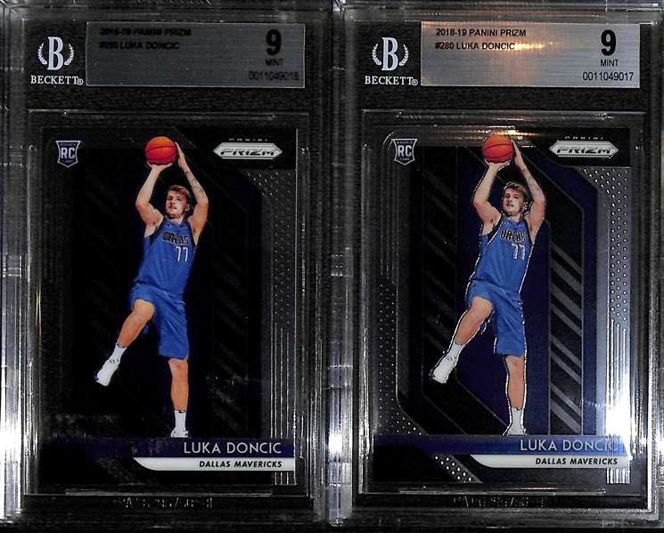 2018-19 Luka Doncic & Trae Young Rookie Lot (5 Cards) w/ Doncic Rated Rookie BGS 9.5 and (2) Doncic Prizm BGS 9 Cards