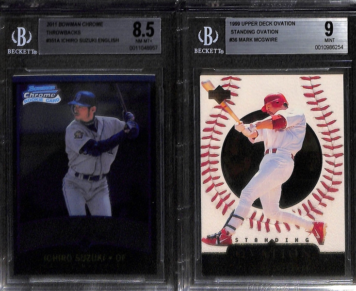 Lot of (8) Graded Baseball Cards w/ Chrome Update Acuna BGS 9.5 Rookie, Topps Now Aaron Judge BGS 9.5 Rookie, plus R. Clemens, M. McGwire, +
