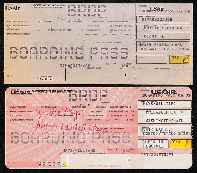 Lot of (2) USAir Boarding Passes - Joe DiMaggio and Willie Mays