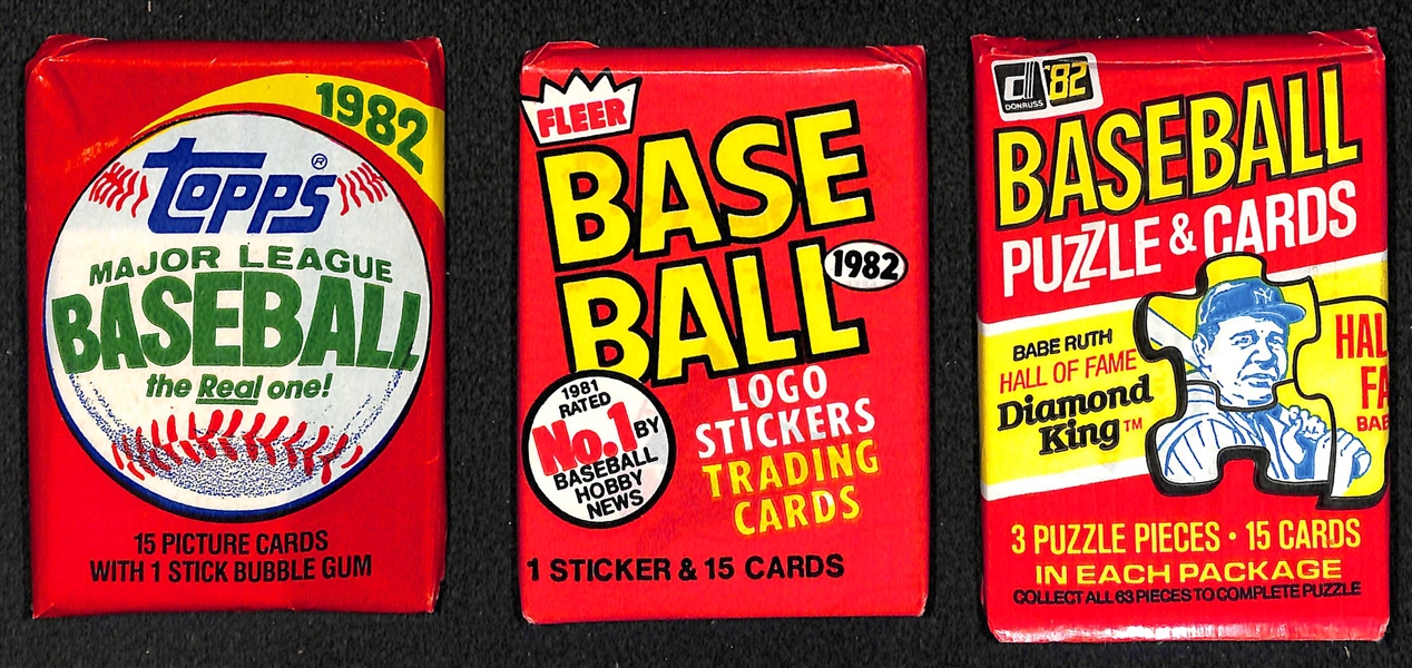 Lot of (7) Different unopened 1981 and 1982 Baseball Wax & Cello Packs (Topps, Fleer, Donruss)