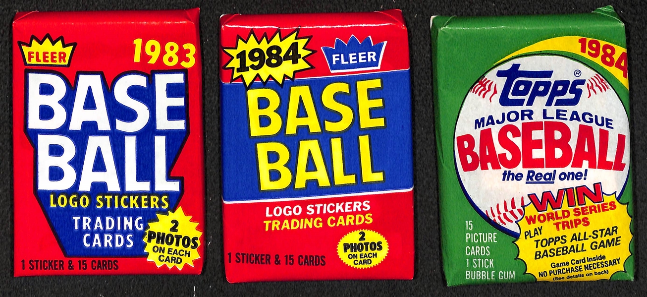 Lot of (7) Different unopened 1983 and 1984 Baseball Wax Packs (Topps, Fleer, Donruss)
