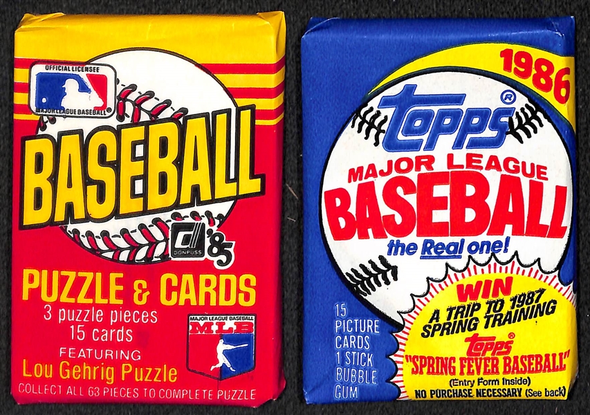 Lot of (9) Different unopened 1984, 1985, 1986, and 1987 Baseball Wax Packs (Topps, Fleer, Donruss)