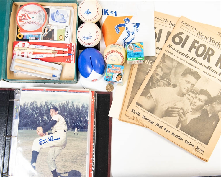 Large Baseball Memorabilia & Card Lot w. Don Larsen Autographed 8x10