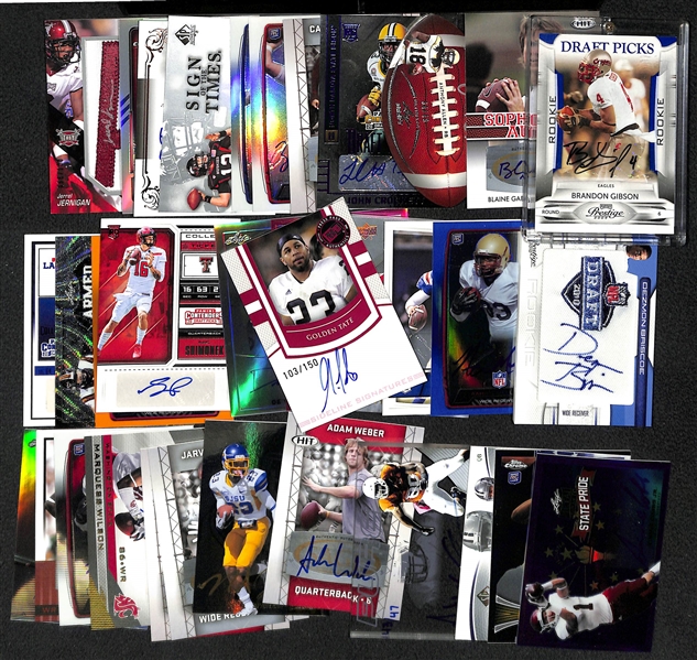 Lot of (34) Certified Football Autograph Cards (Includes Golden Tate and many rookies)