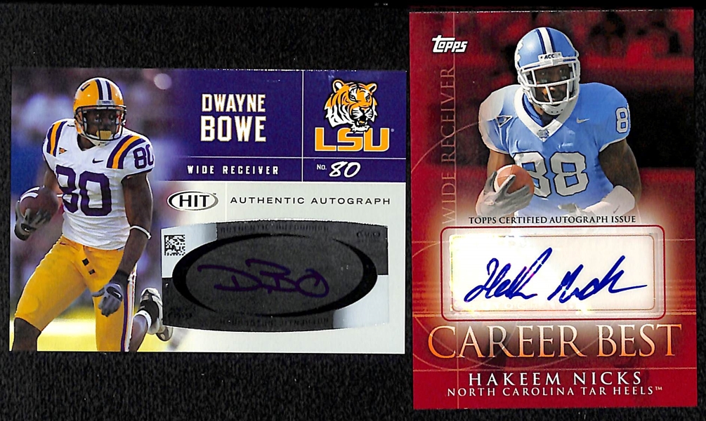 Lot of (34) Certified Football Autograph Cards (Includes Dwayne Bowe, Hakeem Nicks, and many rookies)