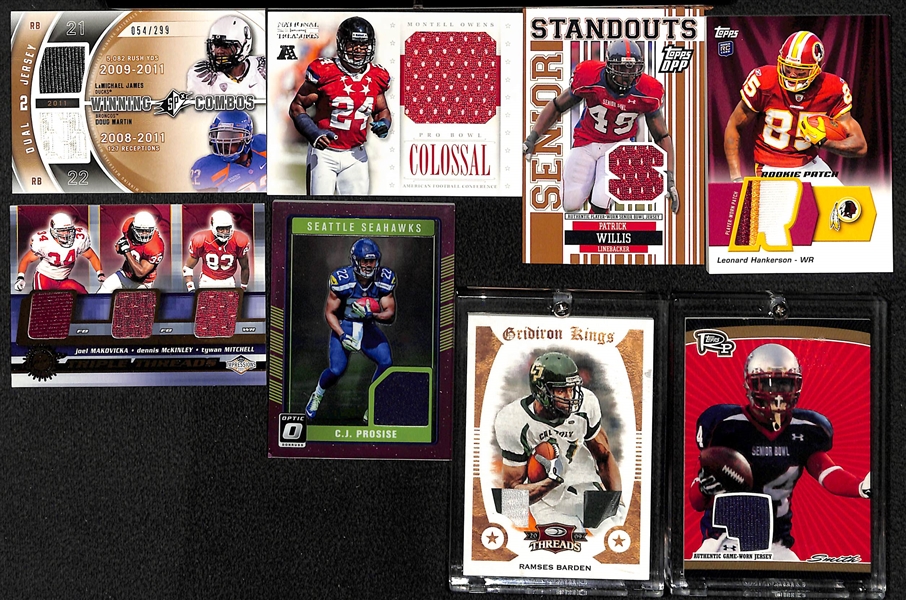 Lot of (35) Certified Football Jersey Relic Cards (Includes Russell Wilson, Flacco, Fouts, Plunkett, Thurman Thomas, + many more)