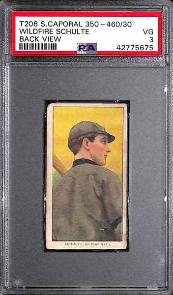 1909 T206 Wildfire Schulte Sweet Caporal (Back View) PSA 3