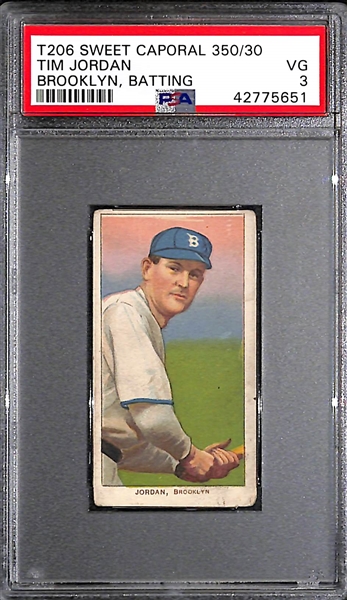 1909 T206 Tim Jordan Sweet Caporal (Brooklyn - Batting) PSA 3 