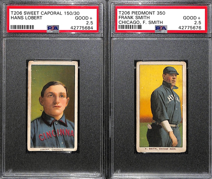 Lot of 2 1909 T206 Cards PSA 2.5 - Hans Lobert Sweet Caporal and Frank Smith Piedmont (Chicago - F. Smith)  