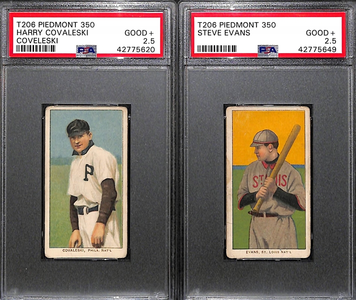 Lot of 2 1909 T206 Cards PSA 2.5 - Harry Coveleski Piedmont and Steve Evans Piedmont