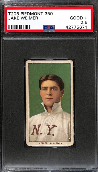 Lot of 2 1909 T206 Cards PSA 2.5 -  Admiral Schrei Sweet Caporal (Batting) and Jake Weimer Piedmont