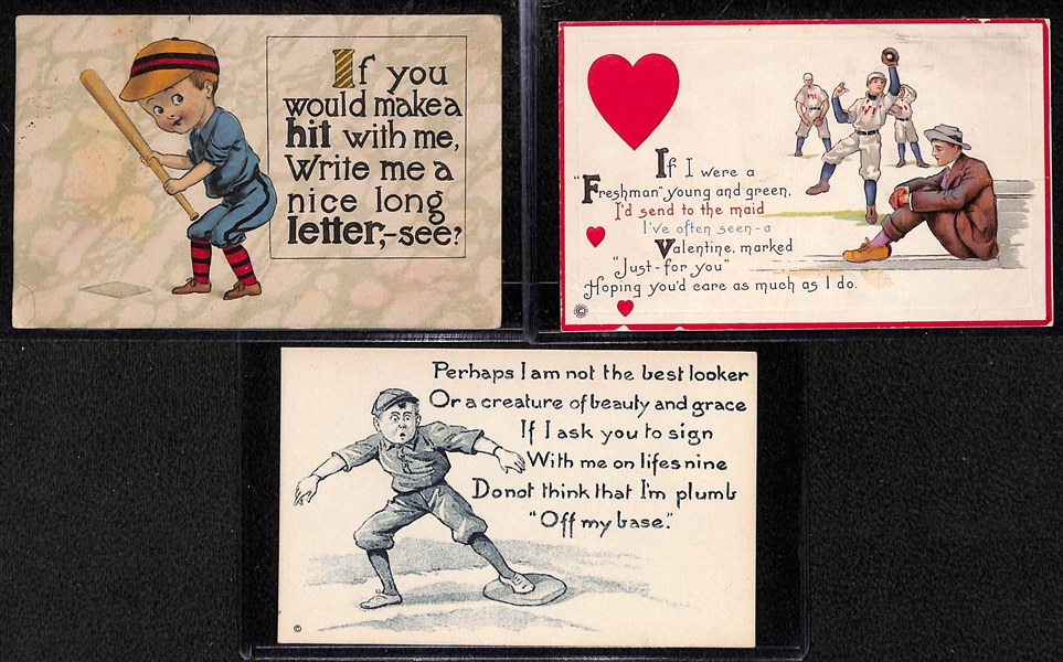Lot of (7) RARE Early 1900s Baseball Related Post Cards - Cartoon Themed